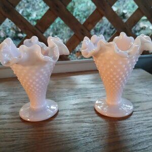 PInk milk glass mini vases